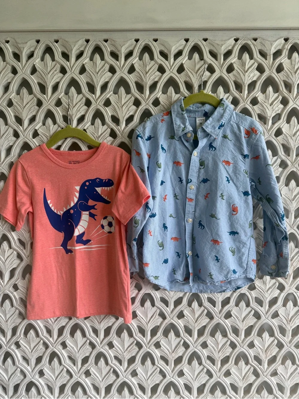 Kids Dinosaur Graphic Tee & Dino Print Button-Up Set, 5T